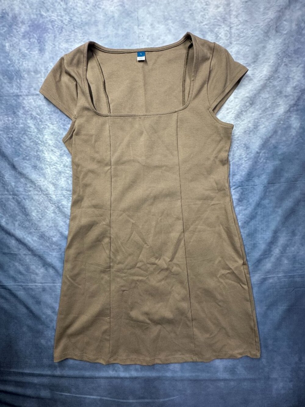 Share Old Navy Ponte Knit Mini Dress Size L Taupe Square Neck Cap Sleeve Travel